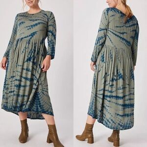 ANTHROPOLOGIE Dolan Eliska Tie-Dye Maxi Dress Oversized Modest XS moss color